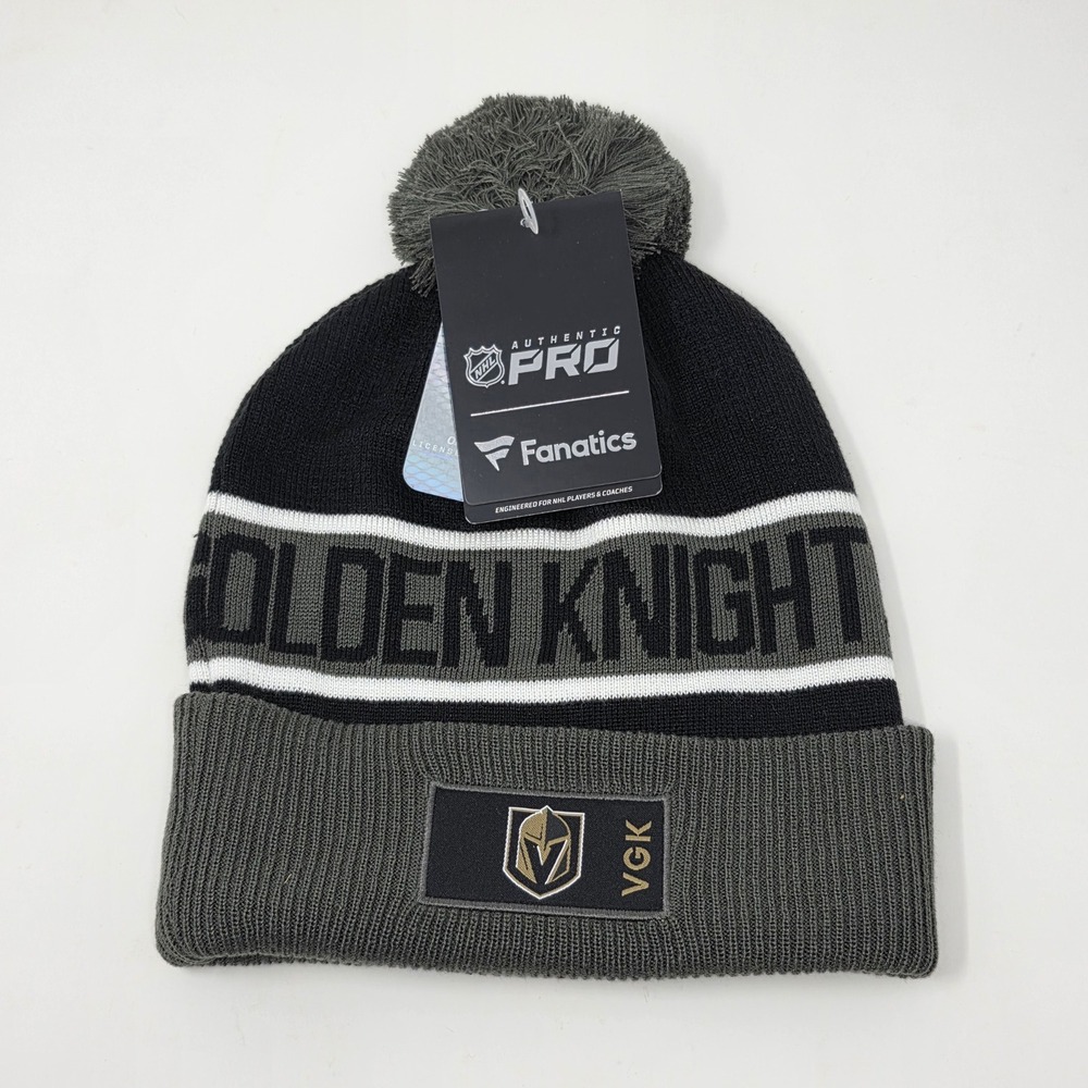 Fanatics Authentic Pro Vegas Golden Knights Beanie NHL Hockey Black Grey Pom Hat